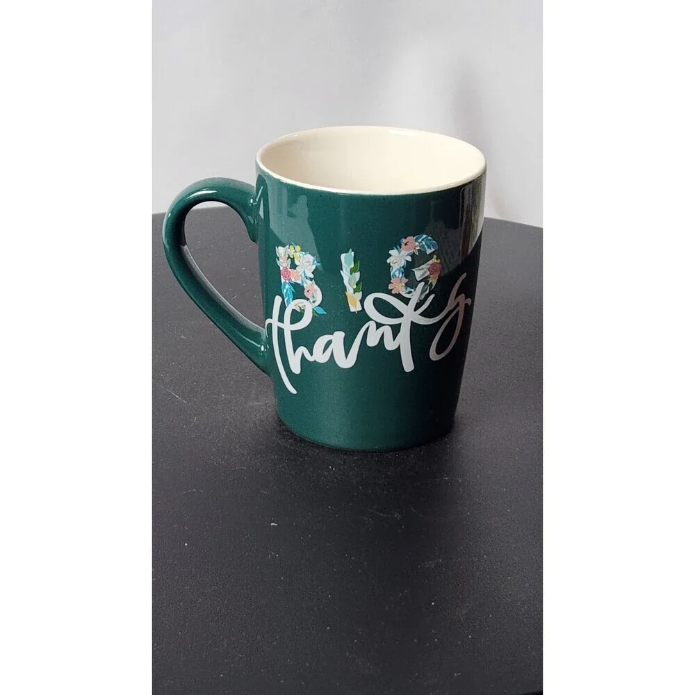 STARBUCKS Big Thanks Mug Ceramic 10 oz. Gift Coffee Tea Cup 2020 Green
